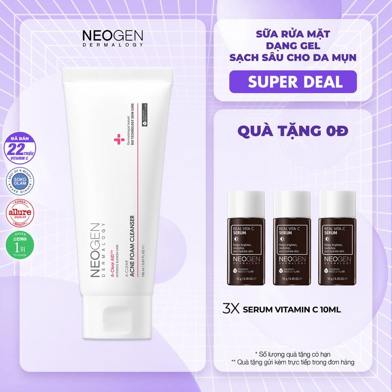 [Super Deal 15.7] Sữa Rửa Mặt Dạng Gel Làm Sạch Sâu Cho Da Dầu Mụn Neogen Dermalogy A-clear Acne Foam Cleanser 150ml