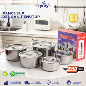 【COD】Set Panci Stainless Steel 5in1 My Home - 5 Susun untuk Rebus, Kukus, & Tumis dengan Tutup/Gagang Aman​