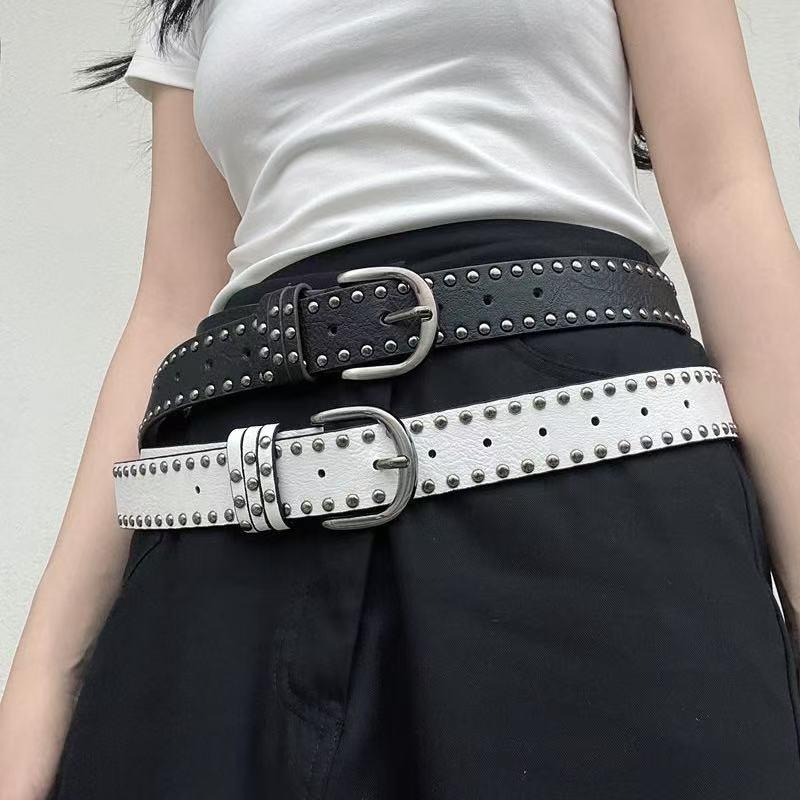 Thắt Lưng Cổ Điển Cho Nữ Màu Đen Và Trắng Ghép Nối Với Quần Jean Và Váy Thời Trang Và Dễ Phối Đồ Phong Cách Y2K Thắt Lưng Trang Trí Sang Trọng Giá Cả Phải Chăng Với Thiết Kế Đinh Tán