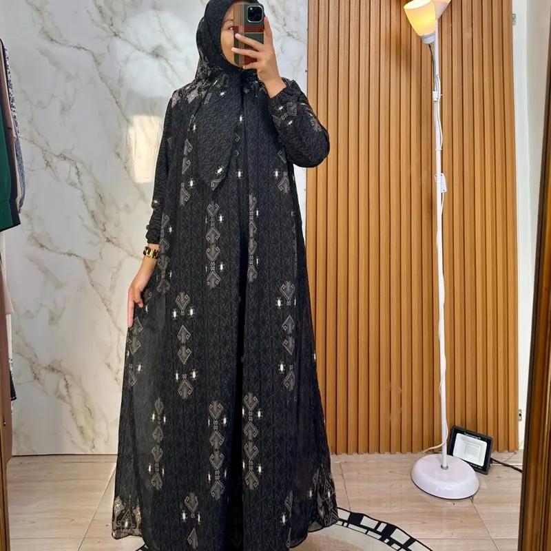 Dewi Dress Set Hijab Ceruty Digital Printing Motif Printing Cantik & Elegan Bahan Ceruty Nyaman untuk Wanita Muslim Formal Lebaran - Syari, Pashmina, Mewah 4