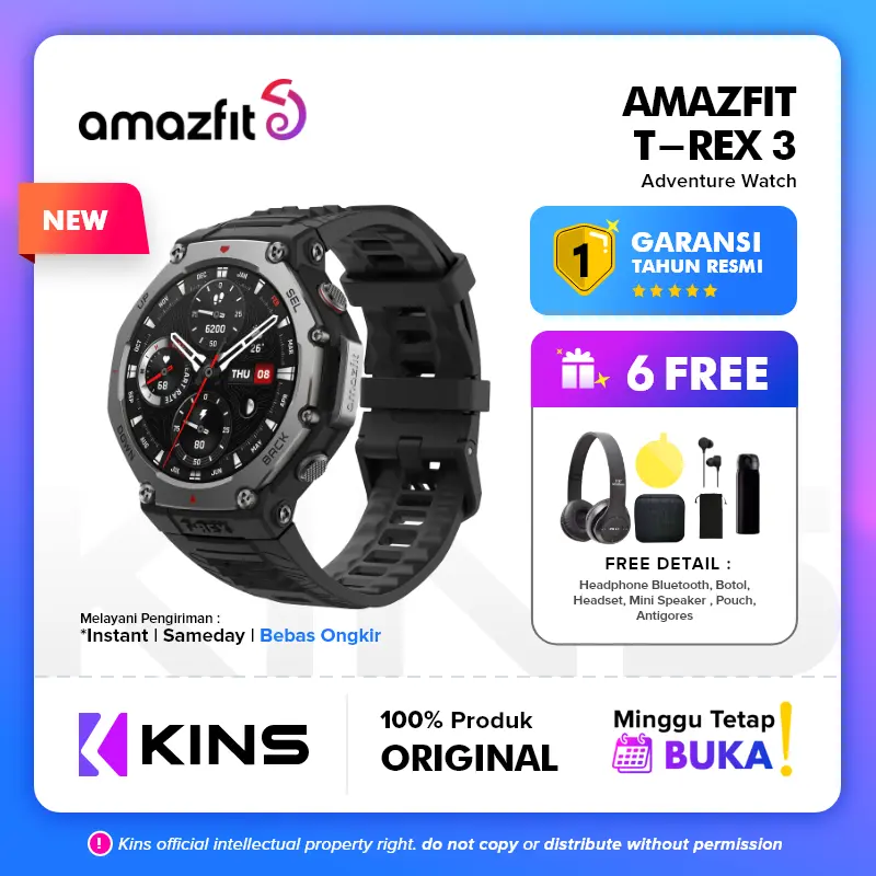 Amazfit TREX 3 Smartwatch Amazfit T-REX 3 AMOLED 48mm 1.5" Screen GPS SpO2 10 ATM Waterproof Jam Tangan Digital With 170+ Sports Modes Kapasitas baterai besar 700mAh