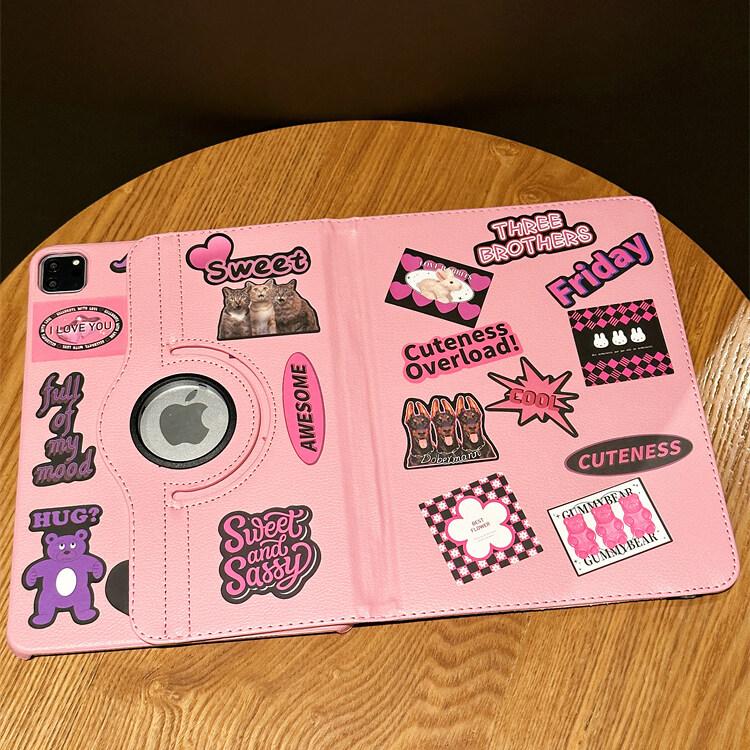 Product Introduction of Tooach 360° Rotating Stand Flip Leather Tablet Case With Fashion Sticker For iPad Mini 6 5 4 3 2 1 iPad 9.7 5th 6th Air 3 4 5 iPad 10.2 7th 8th 9th 10th Gen iPad Pro 11 inch iPad Pro 12.9  iPad Casing Cover With Holder Bracket 3