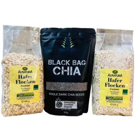 Combo 1 Hạt Chia Túi Đen 500g + 1 Yến Mạch Hafer Flocken 500g Cán Vỡ Cán Dẹt