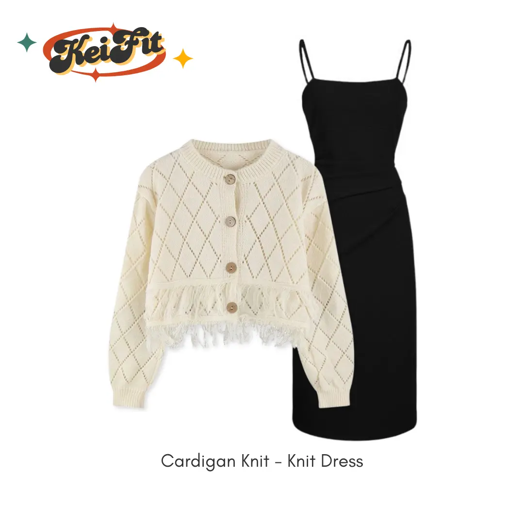 Adeline Setelan Wanita Kekinian Cantik Cardigan Rajut Knit Dress Outfit Kondangan Liburan ala Korean Style - Satu Set Nyaman one set vintage Santai