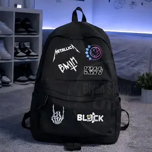 Biyan Shop-Tas Ransel Distro Hitam Fashion Pria Wanita Sekolah SD SMP SMA Kece Jahitan Rapih 99% dengan Sekatan untuk Penyimpanan Laptop dan Saku Pinggir Botol Minum