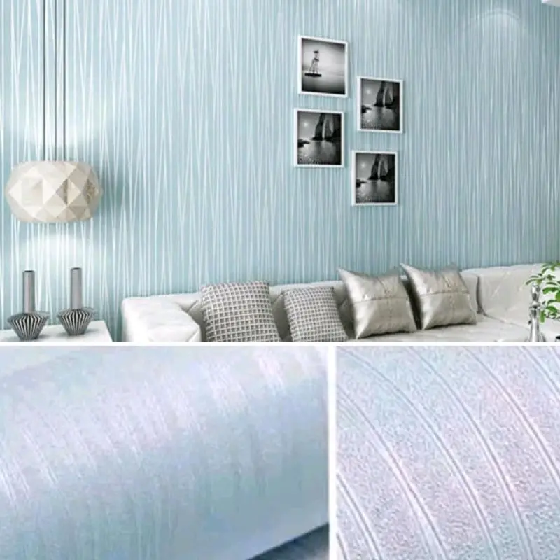 PROMO 1 PAKET isi 4 pcs Wallpaper Sticker Dinding Kamar Motif Salur Salur Gelombang & Salur Kecil Warna Abu Silver Putih Daun Pink Daun Pink Salur Putih Salur Biru Salur Krem Salur Kertas Bahan PVC 3