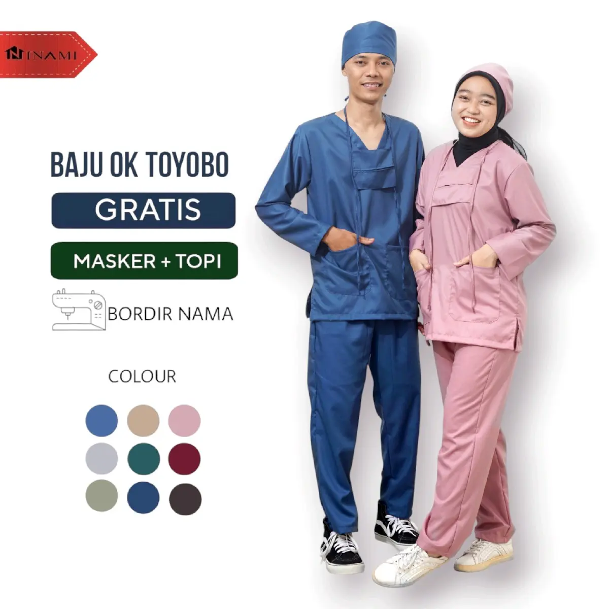 [Free Bordir Nama] Baju Ok Oka Setelan Wanita Lengan Panjang Celana panjang Baju Nakes Pakaian Kerja Perawat Bahan Toyobo One set Wanita