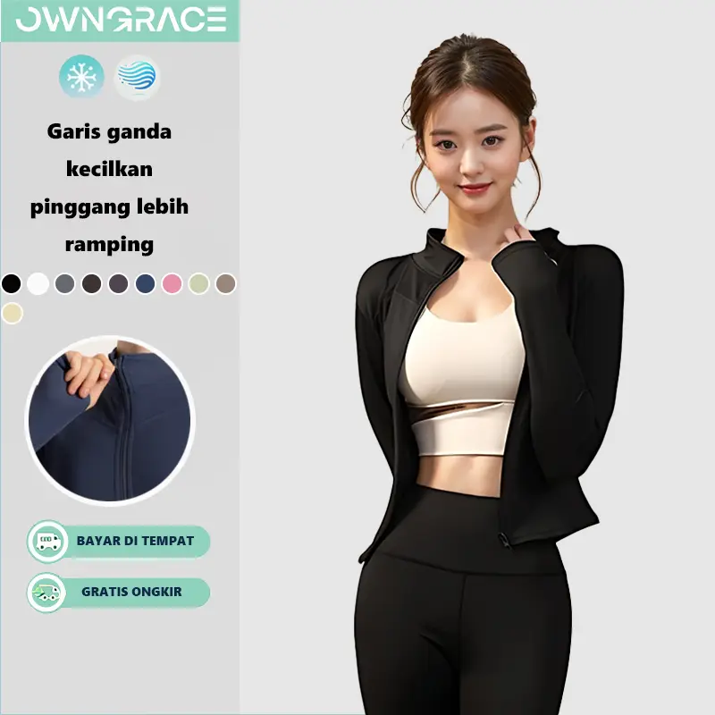 Owngrace-Jaket Olahraga Wanita Lengan Panjang UPF 50+ Yoga/Fitness Sport Poliester Spandex Berkualitas Tinggi outfit jogging 0