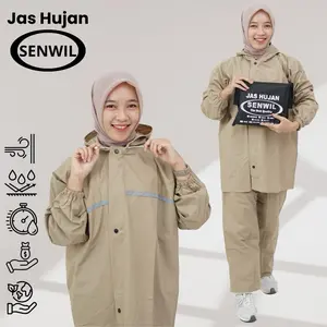 Jas Hujan Senwil Setelan Pria dan Wanita Dewasa Berkualitas Bahan Tebal PVC 0,25 Cream Motor Hoodie