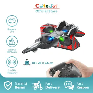 CUTE JOY Drone Pesawat Mainan Terbang Anak LED RC Jet Fighter 2.4G EPP 360 Flip Model Pesawat Tempur