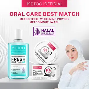 [BPOM] MeToo Volcanic Pumice Whitening Tooth Powder+ Fresh Mint Mouthwash 100ml/ Travel Essential Set /Probiotik / nafas segar / menghilangkan bau mulut / kumur karang gigi / mengurangi noda pada gigi / non-alkohol