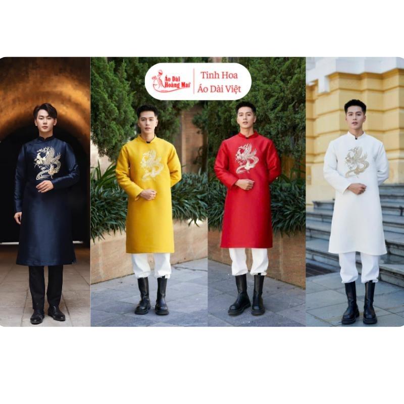 Áo dài cách tân nam thêu Phượng nhiều màu vải tuyết mưa cao cấp {50-105kg} Mặc Tết Đi Lễ Chụp Ảnh- Áo Dài Hoàng Mai