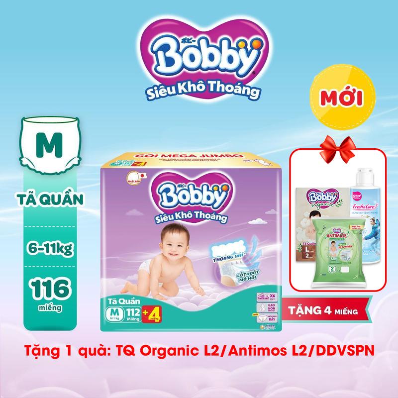 [TẶNG QUÀ] Bobby Tã/bỉm quần siêu khô thoáng M112/L96/XL84/XXL76 (tặng miếng ngẫu nhiên)