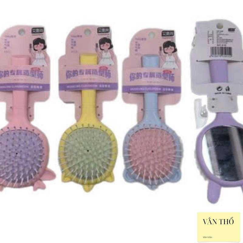 (MUA 1 TẶNG 1) Set 2  gương Lược Cầm Tay Chải Tóc Màu - Lược Gỡ Rối Tiện Lợi, gương trang diểm hàng đẹp cứng cáp, tặng 1 móc khoá hoạt hình, mặt trước là lược gỡ rối, mặt sau là gương 2 in 1 1