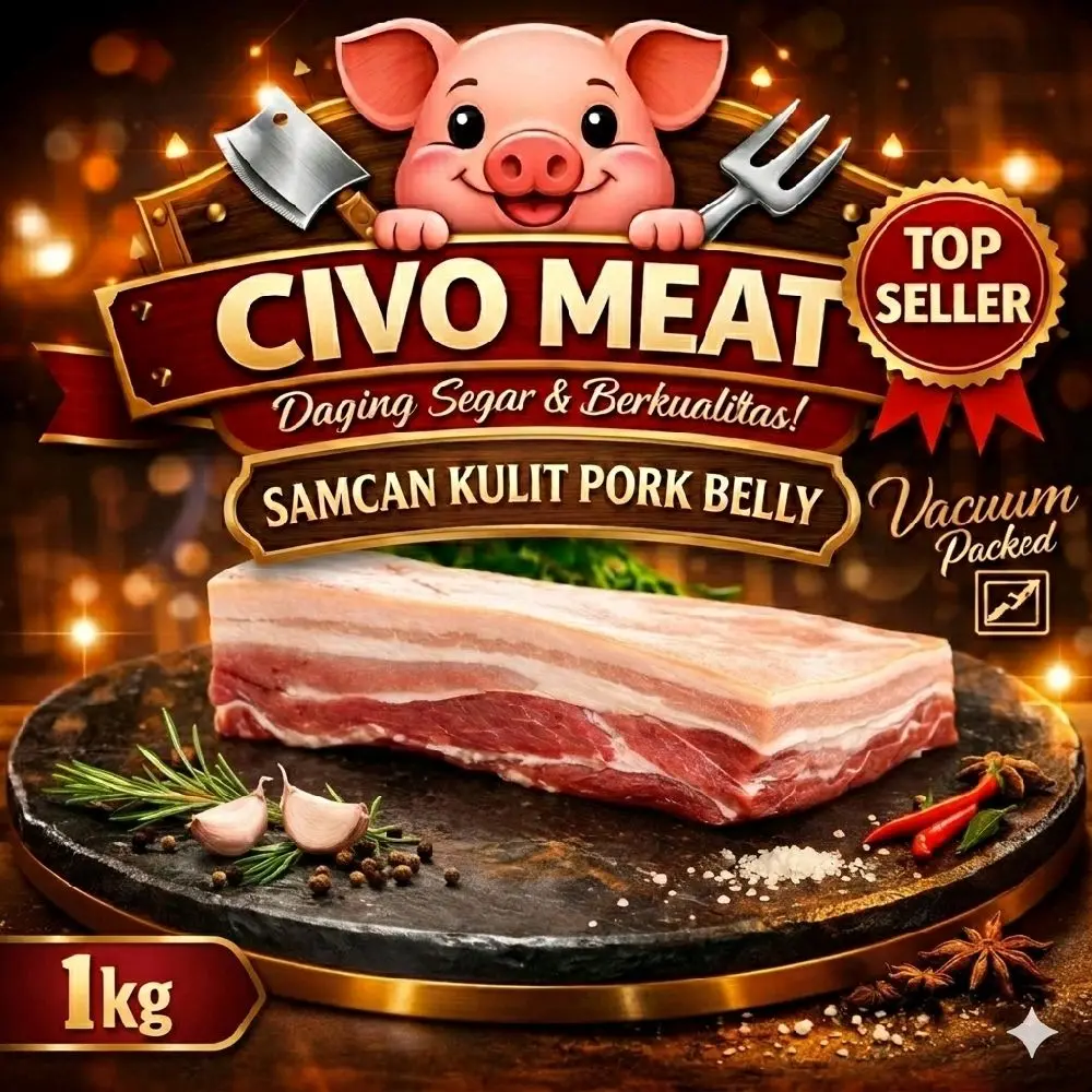 Pork Belly / Samcan LOKAL Perut Babi Lapis - mentah Frozen 1kg Vacum Pack