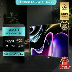 HISENSE Vidaa Smart Digital TV-43E4H-43 inch-Desain Bazelles-DTS V-X&Dolby Audio -Youtube/ Netflix/Prime-Dual Band WIFI/HDMI/USB-Remote Standar-Easy Casting-Noise Reduction-Ram 1GB- ROM 4GB