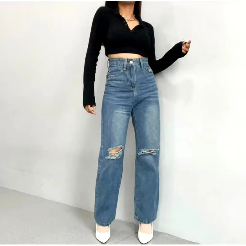 Celana Panjang Highwaist Wanita Jeans Premium Quality Jeans Wanita Polos Ripped Jeans Highwaist Jeans Cewek Nyaman Non Stretch  Melar Basic Hitam