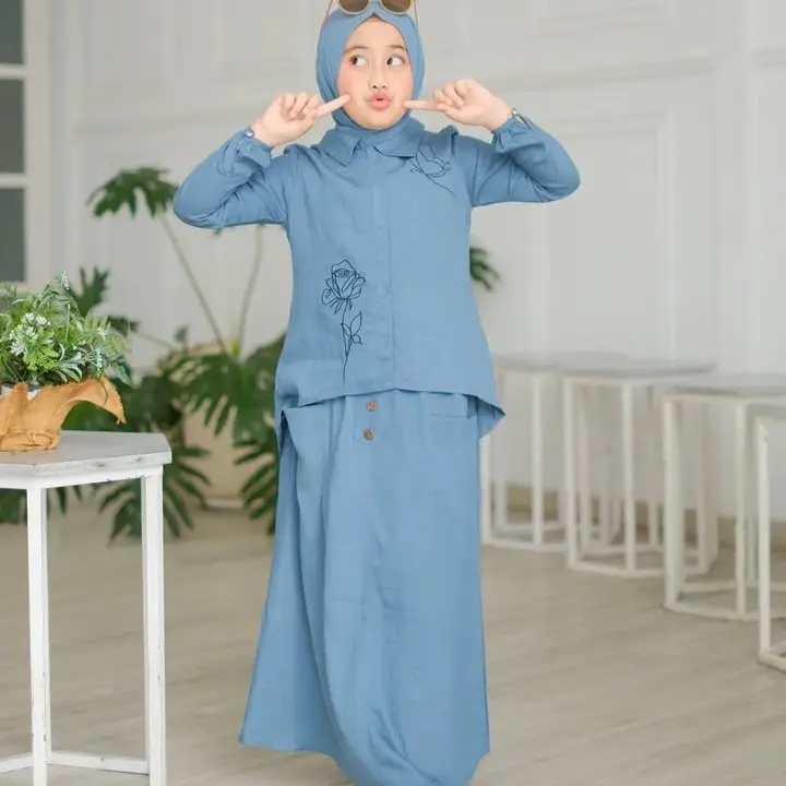 Setelan Rok Anak Manohara kids Perempuan 2025 - Fashion Anak Perempuan Baju Airflow Atasan Muslim Tanggung Crinkle 0