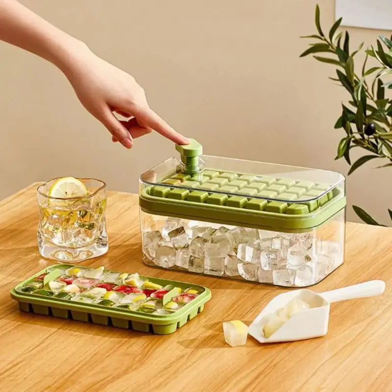 [ASJ] Cetakan Es Batu 32 Grid 2 Tray Wadah Transparan / Ice Cube Maker Press Handle Kitchenware Hijau Ungu 6