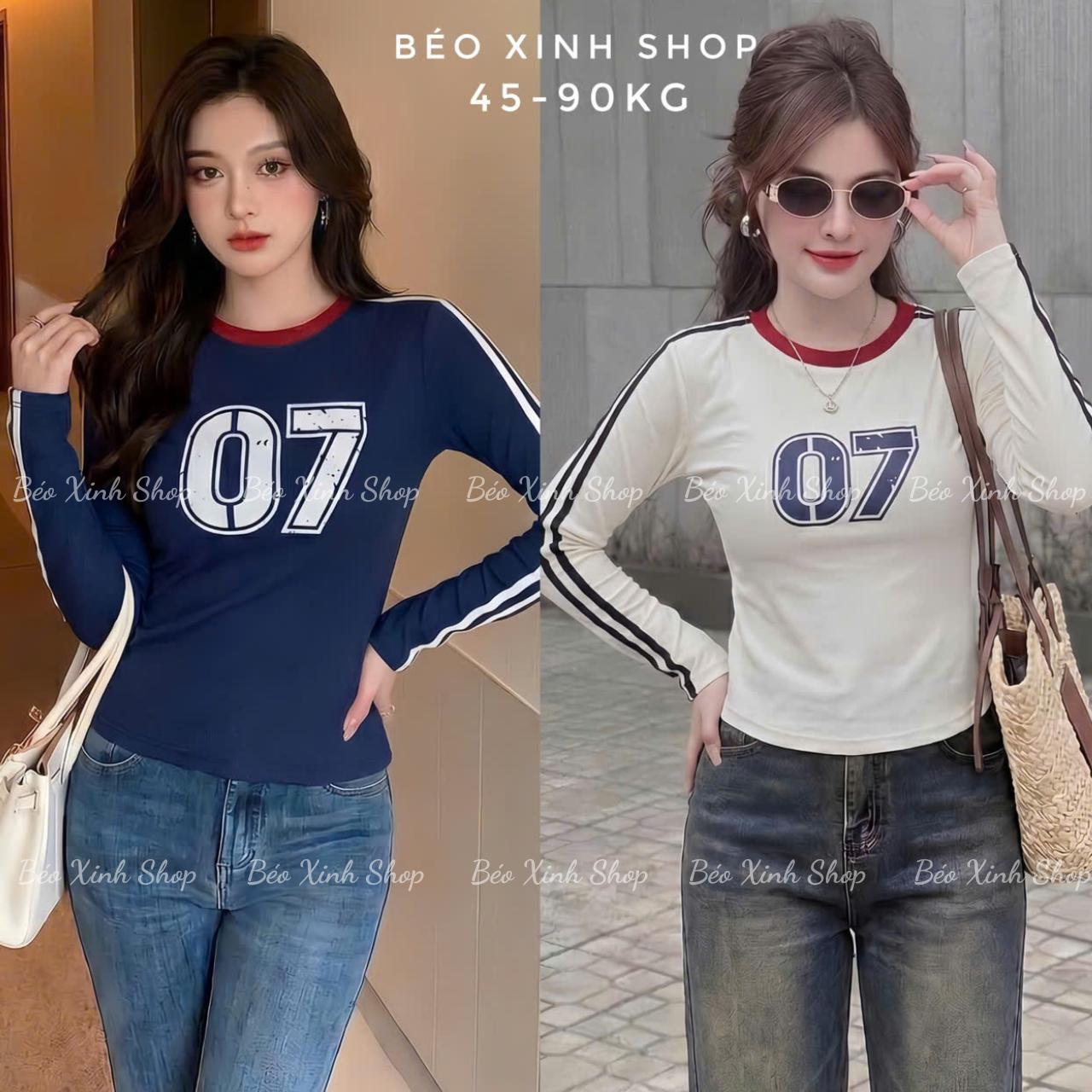 Thời Trang Bigsize (From Ôm Body) Áo Thun Nữ Tay Dài Cổ Tròn Phối Chữ In Cao Cấp Thanh Lịch Vải Thun Gân Tăm Bigsize Từ 45 - 90Kg Dễ Thương Top Nữ Women - B.1800