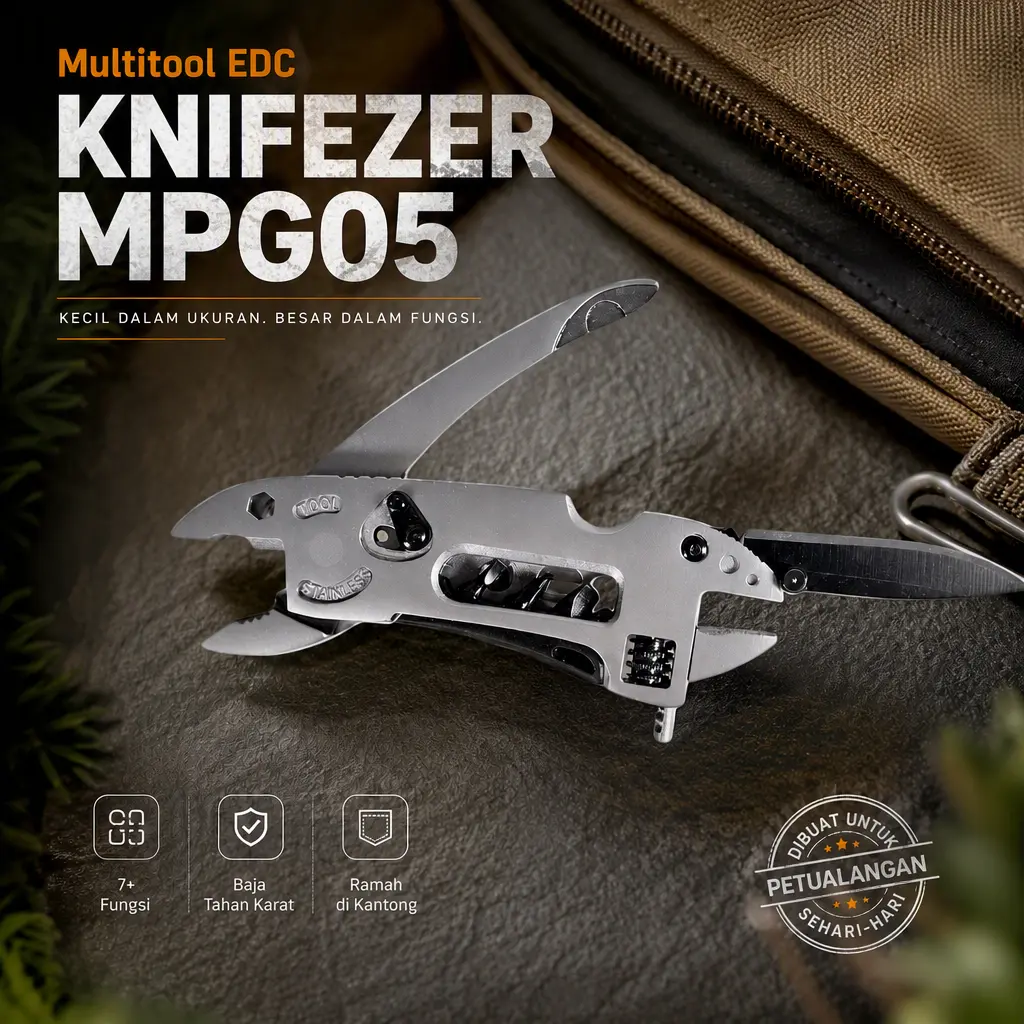 KNIFEZER MPG05 Multitool EDC Kunci Pas Tang Wrench Obeng Stainless Steel Portable Outdoor