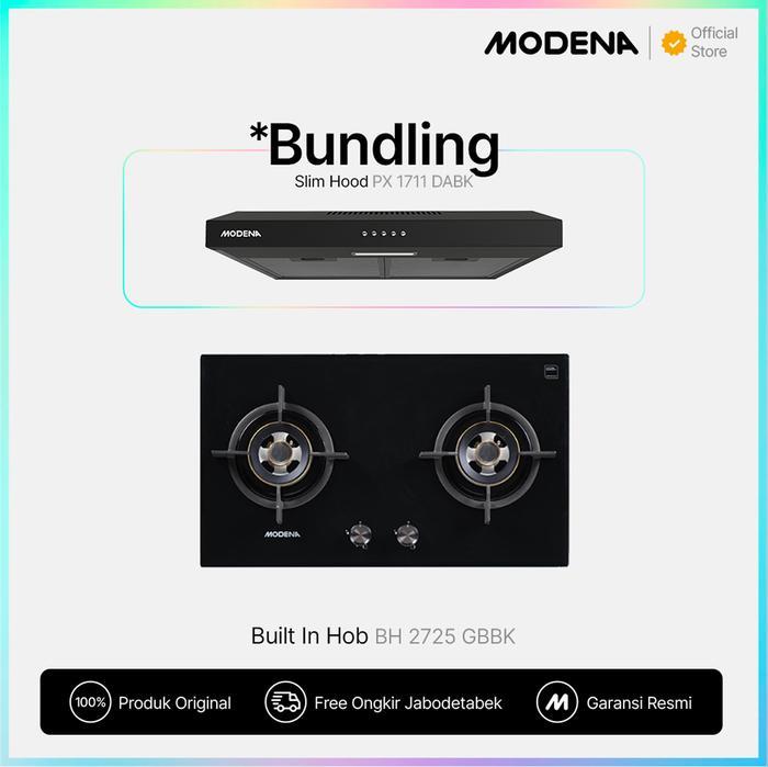 Gambar Modena Kompor Tanam Gas 2 Tungku BH 2725 GBBK + Slim Cooker Hood PX 1711 DABK dari Modern Home Center Kab. Tangerang Tokopedia