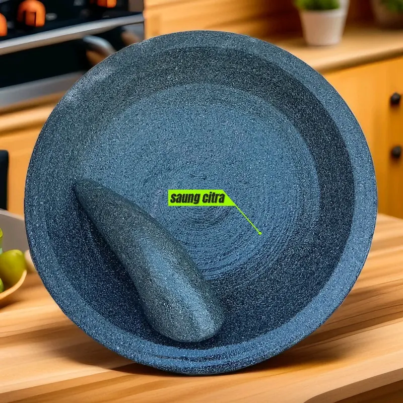 cobek bubut batu asli 26cm satu set Kitchenware gunung 3