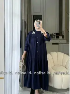 Nagita Dress Gamis Rayon Twill Motif Bunga Bordir Bahan Premium dengan Saku dan Lengan Balon Cocok untuk Lebaran dan Acara Apapun