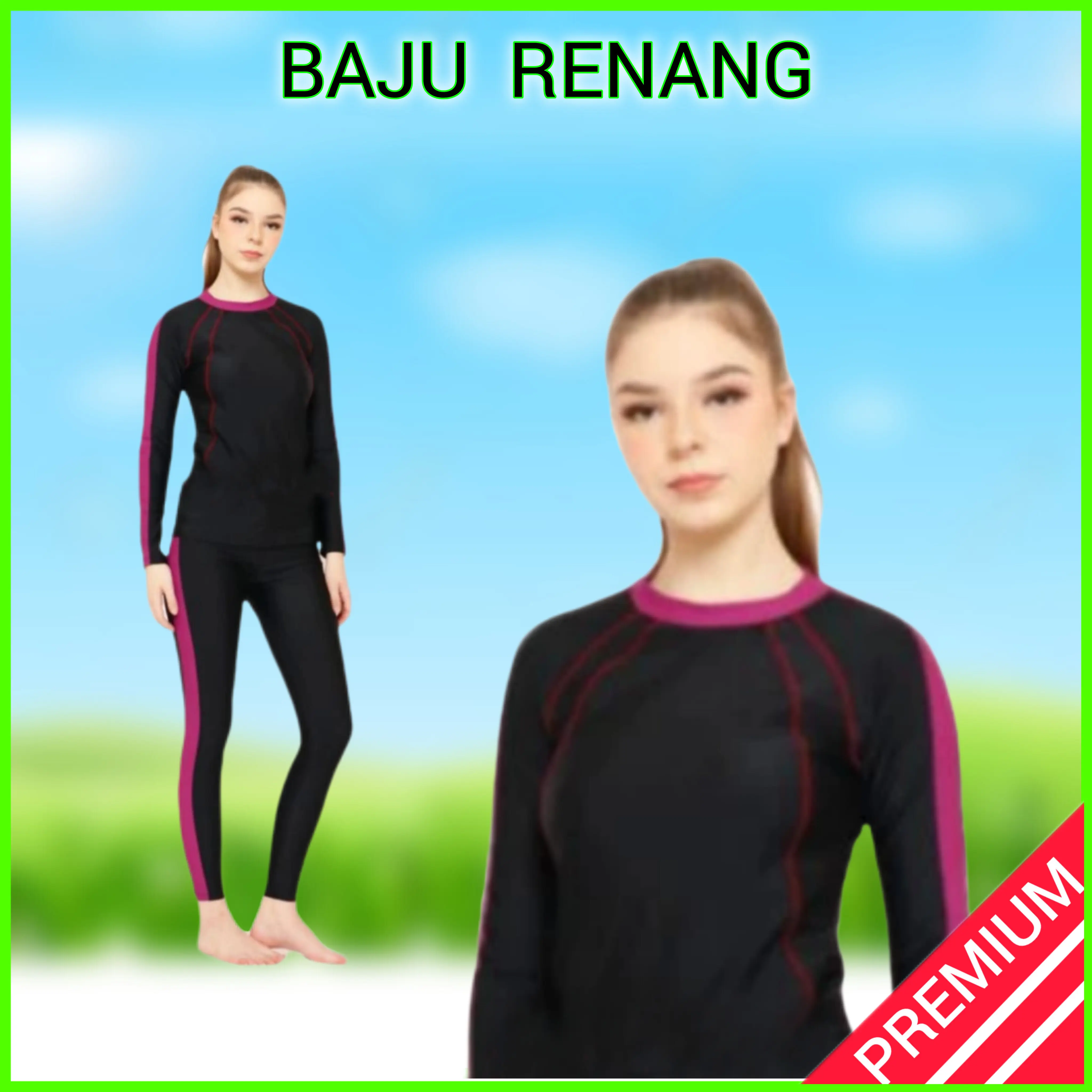 Setelan Baju Renang Wanita Dewasa Lengan Panjang Celana 2 Pieces Stelan Pakaian Berenang Cewek Remaja Warna Polos Swimwear Diving Surfing Selam Cewe Jumbo Atasan Bawah Terpisah Bahan Premium Model Terbaru Baju Renang Wanita Murah Bisa COD Ready Big Size