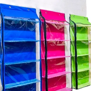 Rak Gantung Serbaguna 5 Susun Motif Polos Bahan Kain Spon Tebal & Mika PP Full Resleting Cocok Untuk Organizer Rak Serbaguna