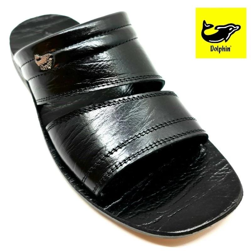 KOLEKSI BARU - Sandal Slop Pria Dolphin D-05 - Sandal Slide Bahan Kulit -  Coklat 5