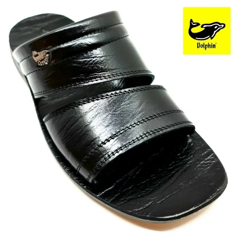 KOLEKSI BARU - Sandal Slop Pria Dolphin D-05 - Sandal Slide Bahan Kulit -  Coklat 5
