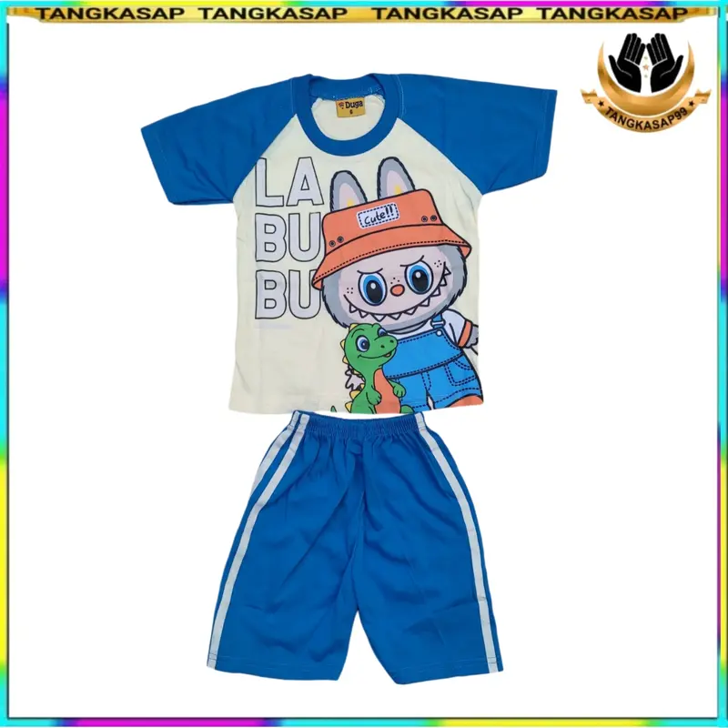 Setelan Anak Labubu Terbaru Lengan Pendek Pakaian Anak Unisek Katun  Tebal Adem - Tangkasap Celana Motif Baju Fashion 4