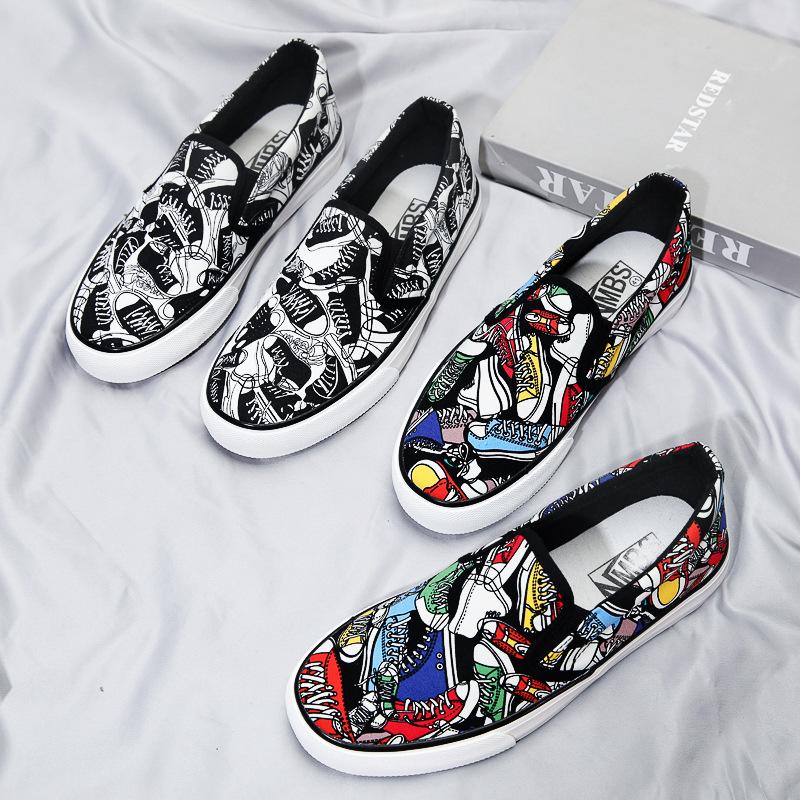 capdervila Giày Lười Có Graffiti Cho Nam Giày Đế Bằng Thường Ngày Với Cá Tính Không Đều Phong Cách Hàn Quốc Bắc Kinh Cũ Phổ Biến Internet Hot nón khâu trang chóng nắng