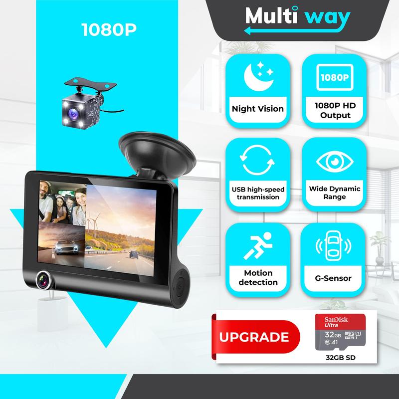 E9 1080P FHD 3 Camera Dashcam for Car Front + Interior + Bac - TikTok ...