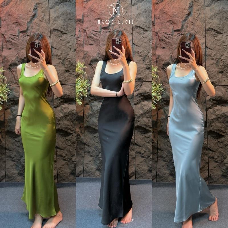 H10 - Đầm Lụa Tô Châu Đuôi Cá 2 Dây Bảng To Đơn Giản, Sang Trọng, Quý Phái,... Ngọc Lucie