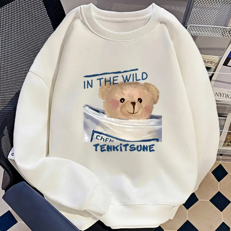 Sweter longgar bermotif lengan panjang kaus leher awak atasan kasual