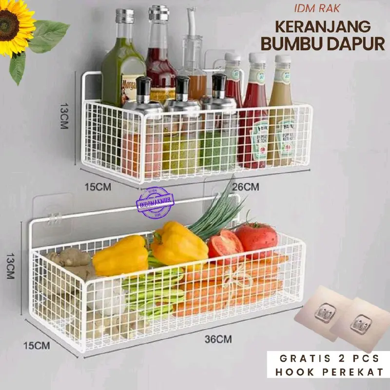 Rak Keranjang Bumbu Tempel, Rak Kamar Mandi, Rak Keranjang Besi Dapur, Rak Keranjang Serbaguna Besi Ukuran Sedang Rack Penyimpanan Buah Aluminium 6