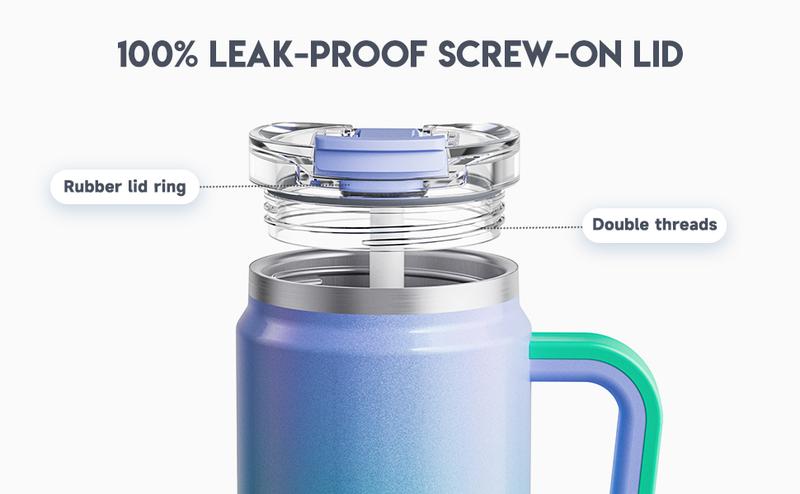 Product Introduction of Meoky 32 oz（940mL) Tumbler with Handle, Insulated Tumbler with Lid and Straw, Stainless Steel Travel Mug, Keeps Cold for 24 Hours, 100% Leak Proof, Fits in Car Cup Holder 2