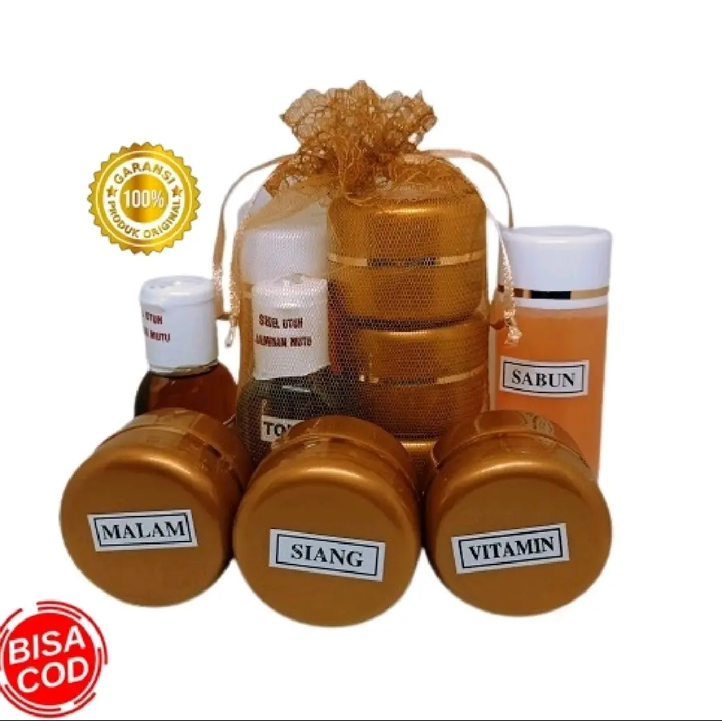 Paket Gold Series 5 IN 1 & 6 IN 1 Asli Original - Paket Whitening & Glowing - Tas puch Bening Mengencangkan Vitamin Wajah