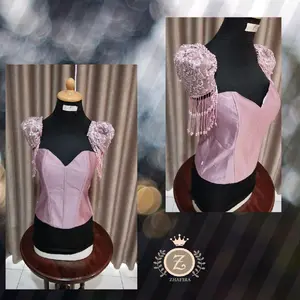 ZHAFIRA Kop Bahu Aksesoris Kebaya Pengantin Motif Brokat Tile Payet Mutiara Lepas Pasang untuk Karnaval Wanita Gaun Pesta