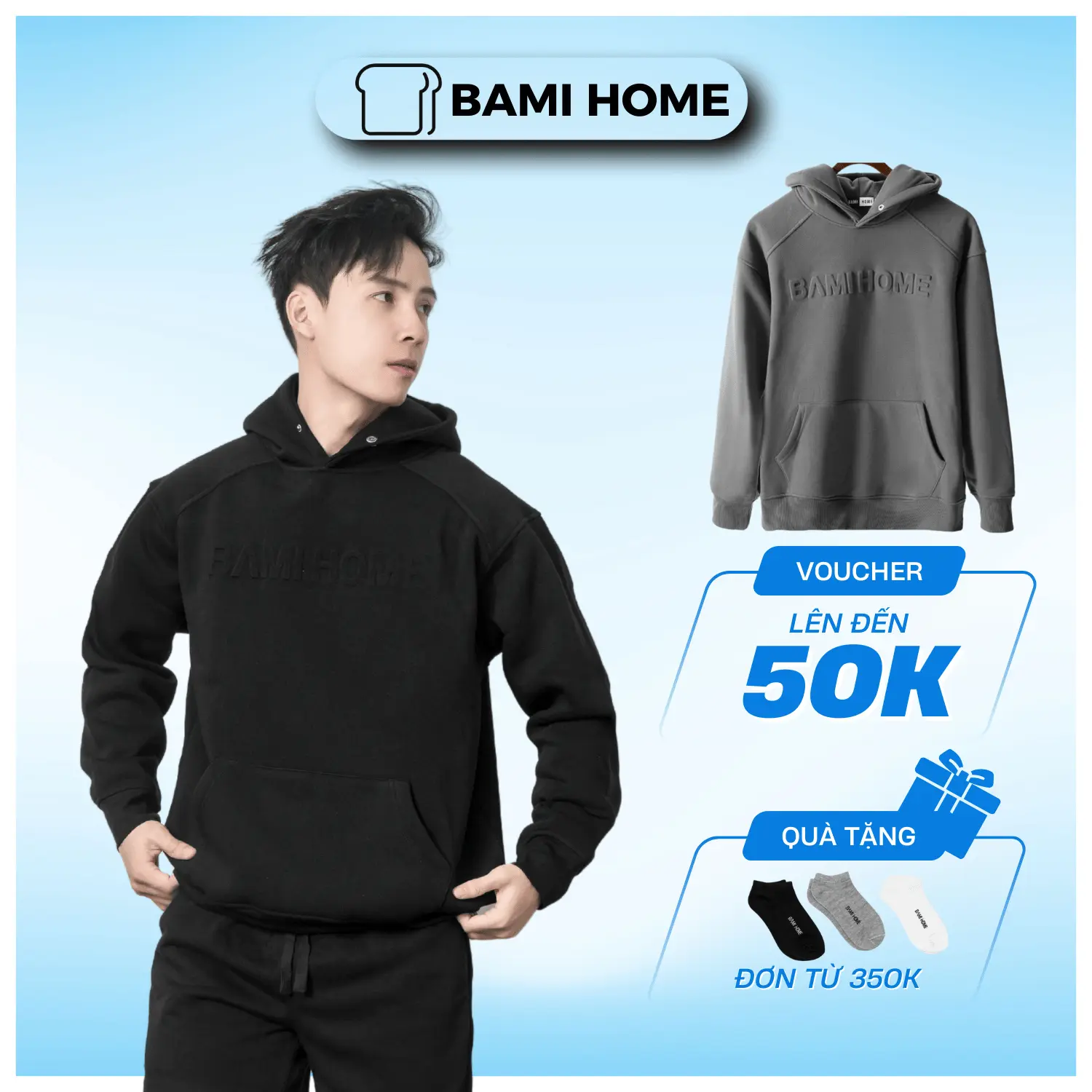 Áo Hoodie Nỉ Bông Unisex in logo BAMI HOME Cao Cấp Form Basic AHD01 Nam Menswear Dài Tay Có Túi hoodie  anyoung khoác