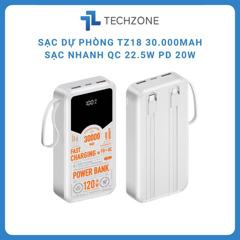   TECHZONE x VINHBANHBO   Sạc dự phòng 30.000 sạc nhanh PD20W trong suốt tích hợp 4 dây sạc tích hợp đèn led chiếu sáng 