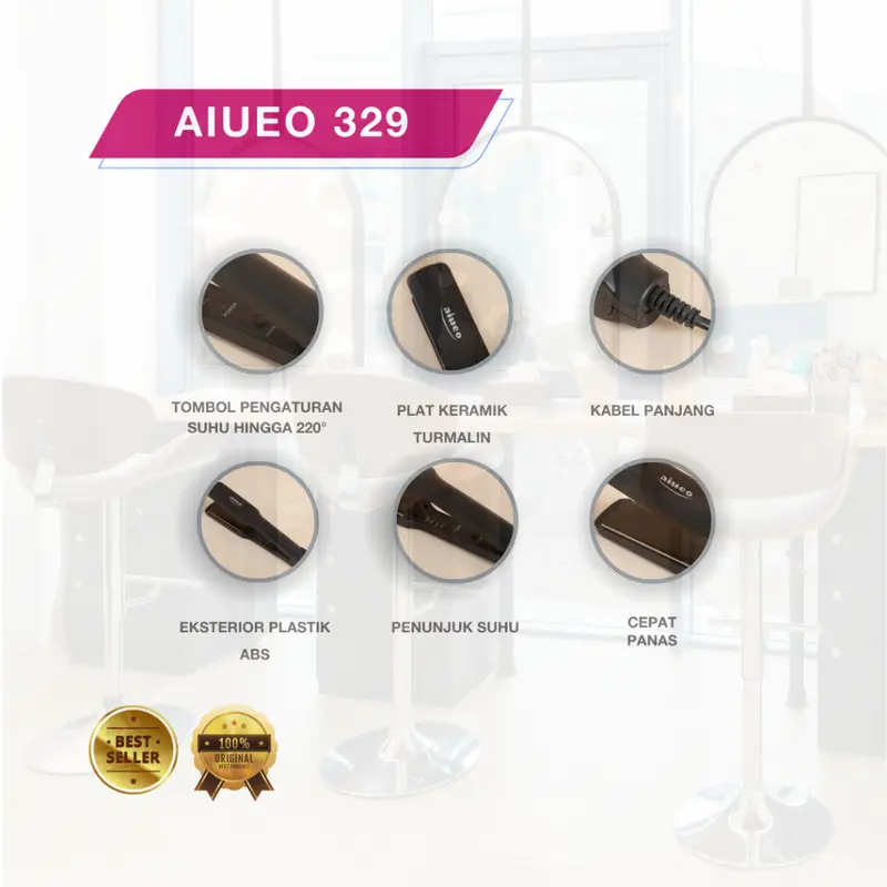 AIUEO Catokan Rambut Nara 329 Catok Rambut 2 in 1 Meluruskan dan Keriting Rambut Plat Lebar Warna Hitam 2