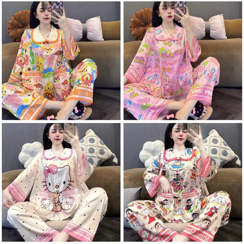 Đồ bộ CỔ SEN TAY LỠ áo phom cánh dơi,phom rộng vải latin tơ tằm lụa mịn freesize 45-65kg