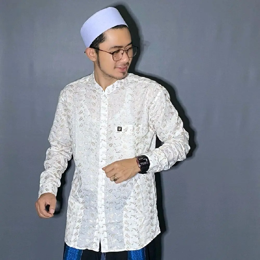 (COD) Zc Terbaru Baju Pria Mewah Kemko Barukat Slimfit Motif Full Bordir Timbul (info biar kaga kekecilan baca deskripsi nya) Koko Muslim Dewasa Panjang Katun Putih Atasan