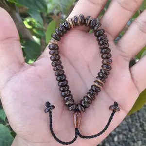 Gelang Tasbih Tempurung Batok Kelapa Original Model Tali Serut - Coklat, Bracelets