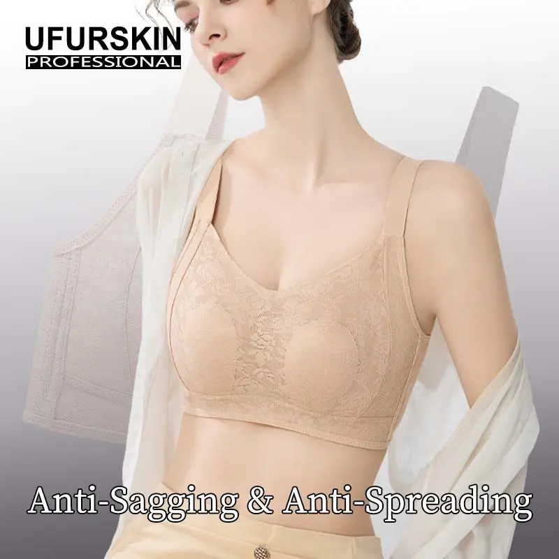 【UfurSkin】 34-44BCDE Plus Size Women's Underwear, Rabbit Ear Style Adjustable Anti-Sagging Anti-Spillage Wire-Free Bra, Breathable, Sporty, Fashion Basic for Summer Womenswear  Comfort Fabric Essential Soft Strap Traditional Lady Comfortable ---R107