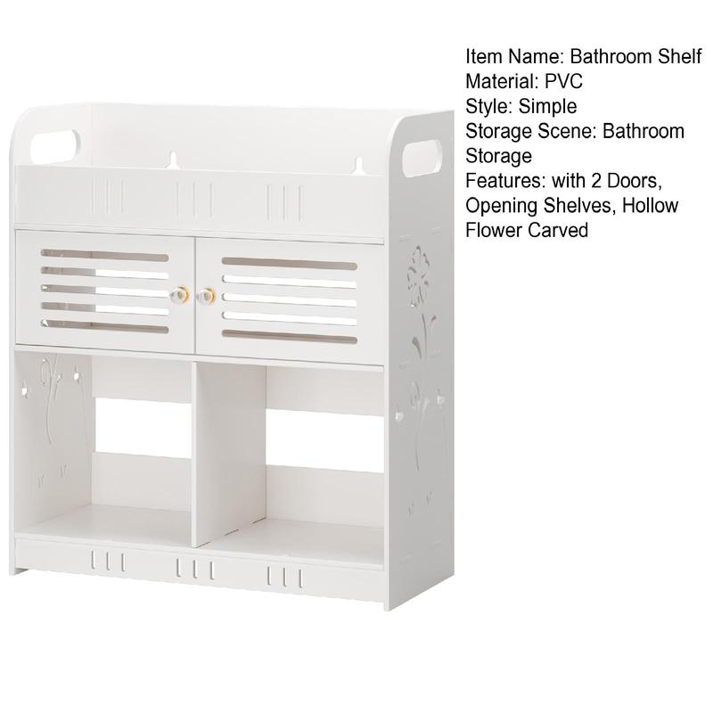 Bathroom Cabinet with Hollow Flower Carved, Wall-Mounted Bathroom Storage Cabinet, Bathroom Toilet Storage Shelf, Punching Free Cosmetics Storage Organizer with 2 Doors and Opening Shelves 6