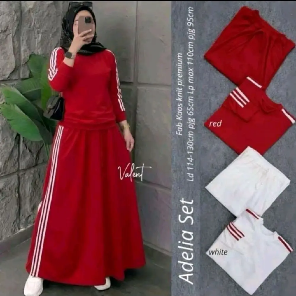 SETCEL/SETROK SPORTY MUSLIMAH LONG TUNIK DIRGAHAYU SETELAN WANITA BABYTERRY LD 110-120 BUSUI Panjang